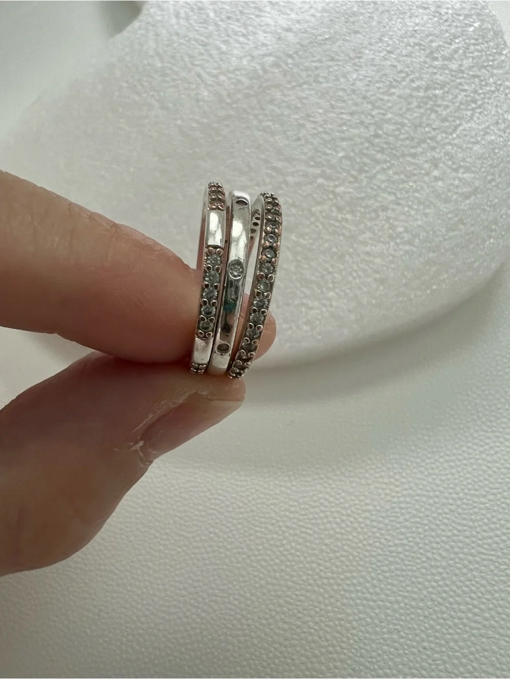 Vintage Style CZ Stack Ring Set 3-Piece Silver Plated Rings US Size 5